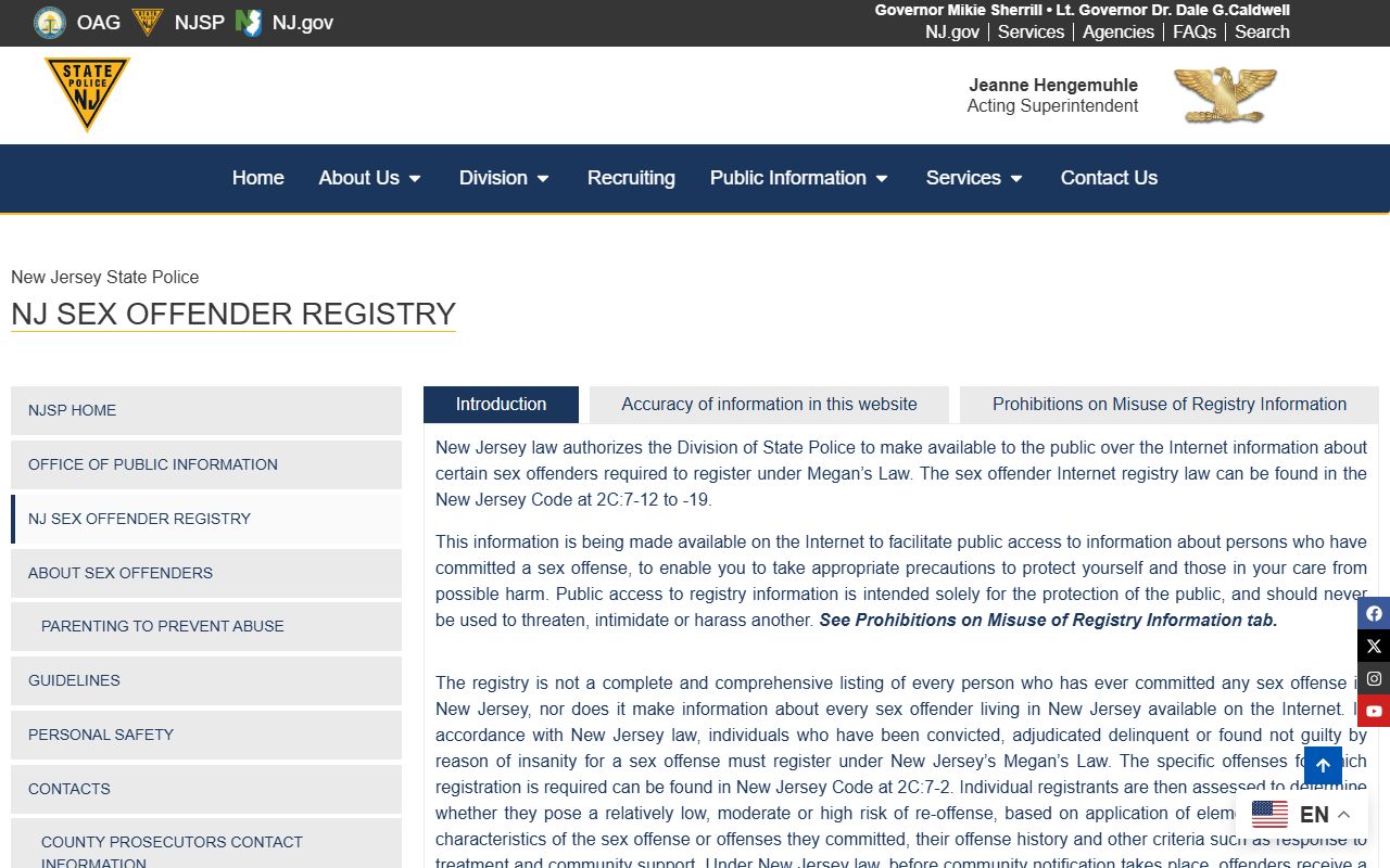 New Jersey Sex Offender Internet Registry used with Essex County arrest records
