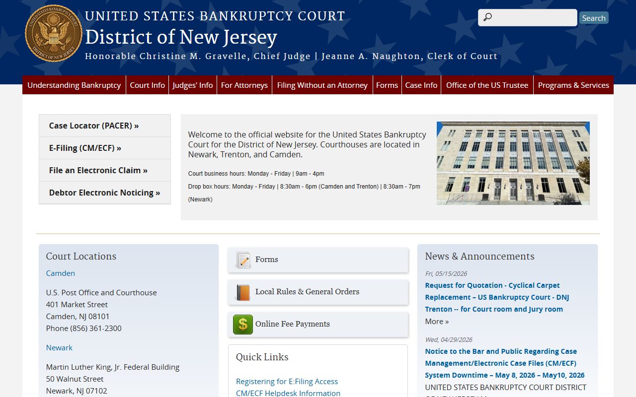 U.S. Bankruptcy Court for New Jersey, separate from the Essex County Superior Court