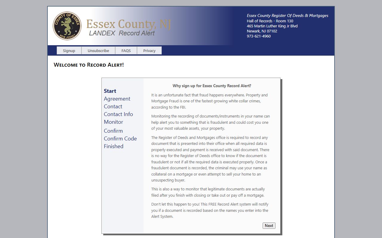 Essex County Record Alert service for land record notifications