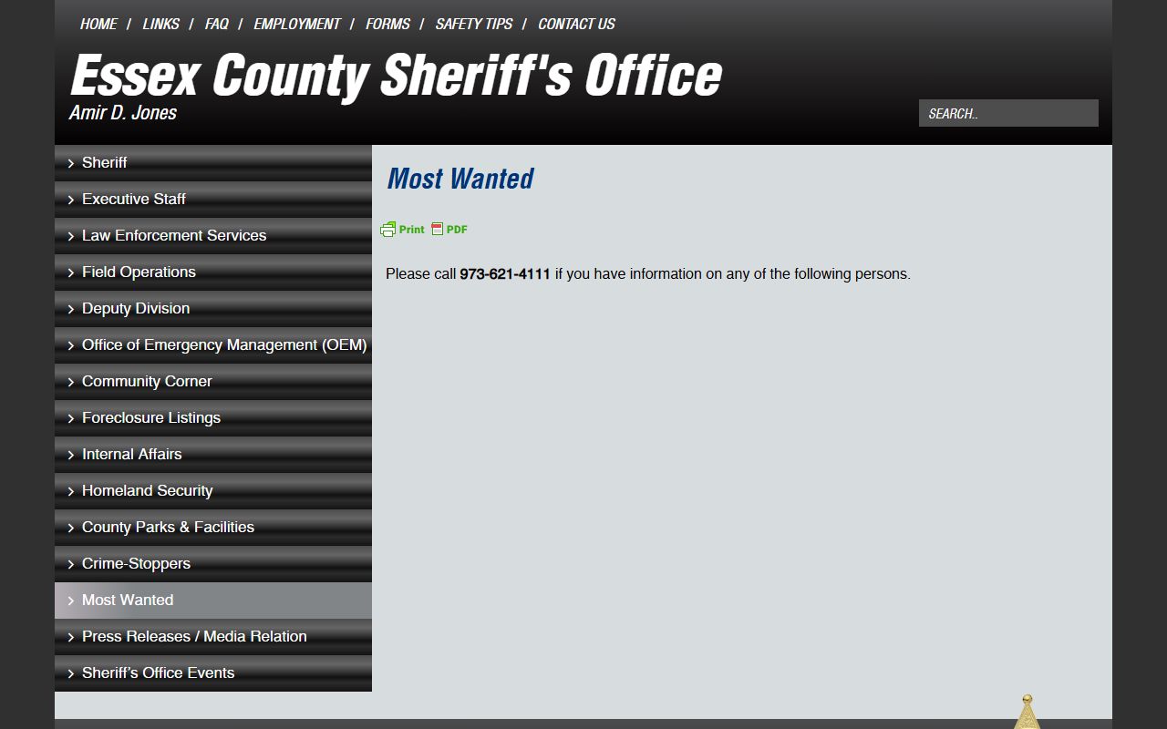 Essex County Sheriff Most Wanted page tied to Essex County warrants